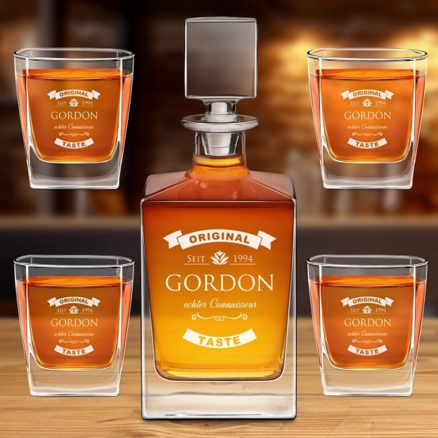 Cube Whisky Karaffe mit 4 Gläsern und Gravur für ihn zum Geburtstag