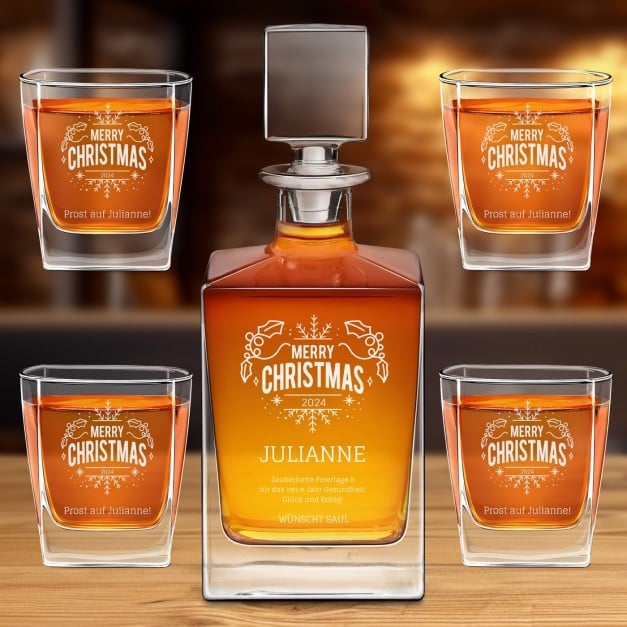 Cube Whisky Karaffe mit 4 Gläsern und Gravur für sie zu Weihnachten