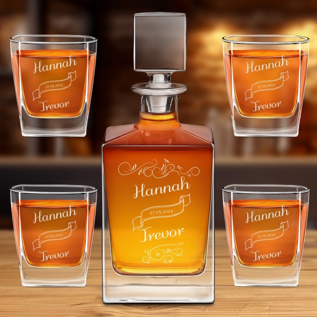 Cube Whisky Karaffe mit 4 Gläsern und Gravur für ein Paar zum Hochzeitsjubiläum