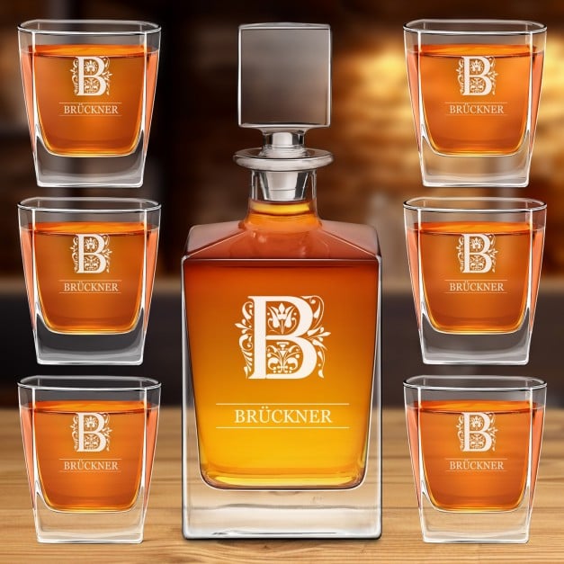 Cube Whisky Karaffe mit 6 Gläsern und Gravur für einen Gentleman