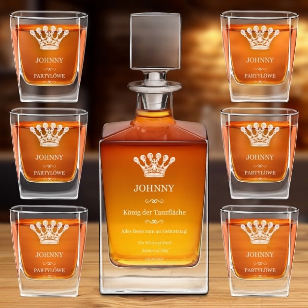 Cube Whisky Karaffe mit 6 Gläsern und Gravur für einen Tänzer zum 40. Geburtstag