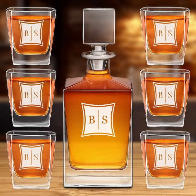 Cube Whisky Karaffe mit 6 Gläsern und Gravur für ein Paar zur Hochzeit, zum Hochzeitsjubiläum