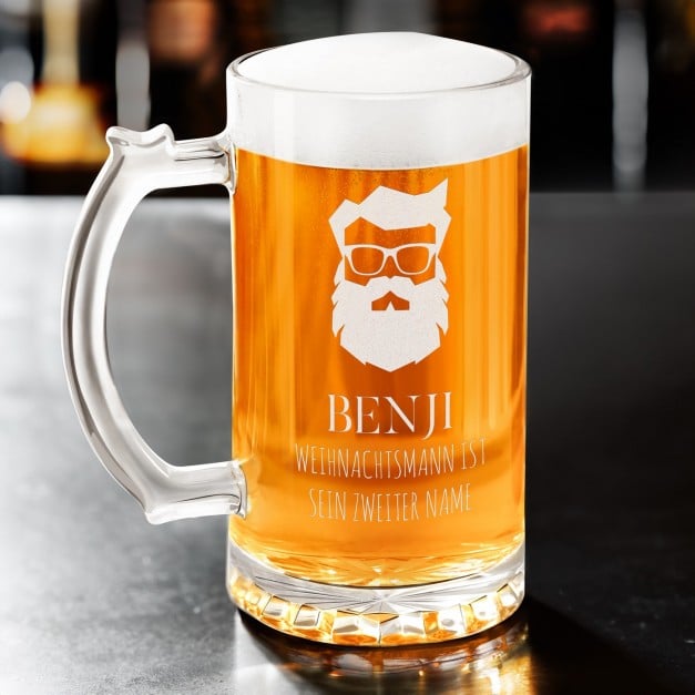 Bierkrug mit Gravur für einen Biergenießer zum Nikolaustag zum Weihnachtsfest