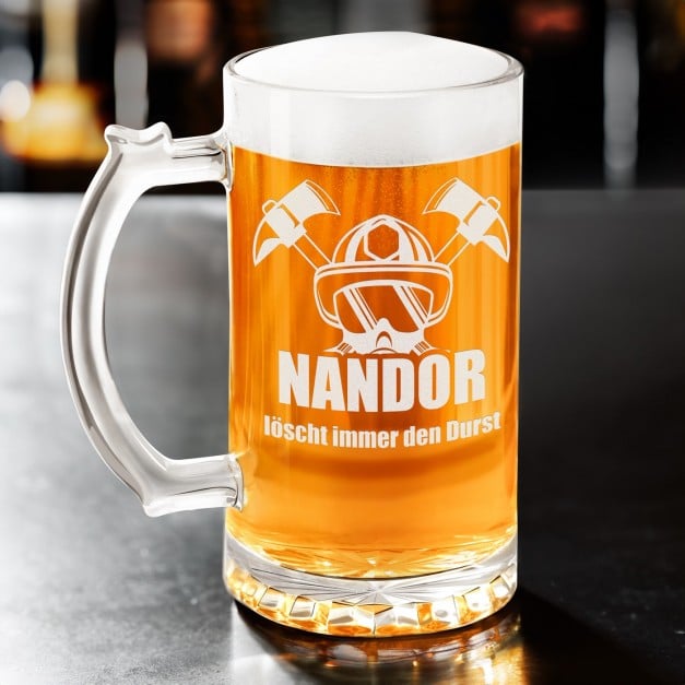 Bierkrug mit Gravur für einen Feuerwehrmann
