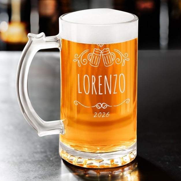 Bierkrug mit Gravur für einen Biergenießer zum Geburtstag, Ehrentag, zur Einweihungsparty
