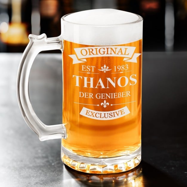 Bierkrug mit Gravur für einen Biergenießer, Gentleman zum Geburtstag