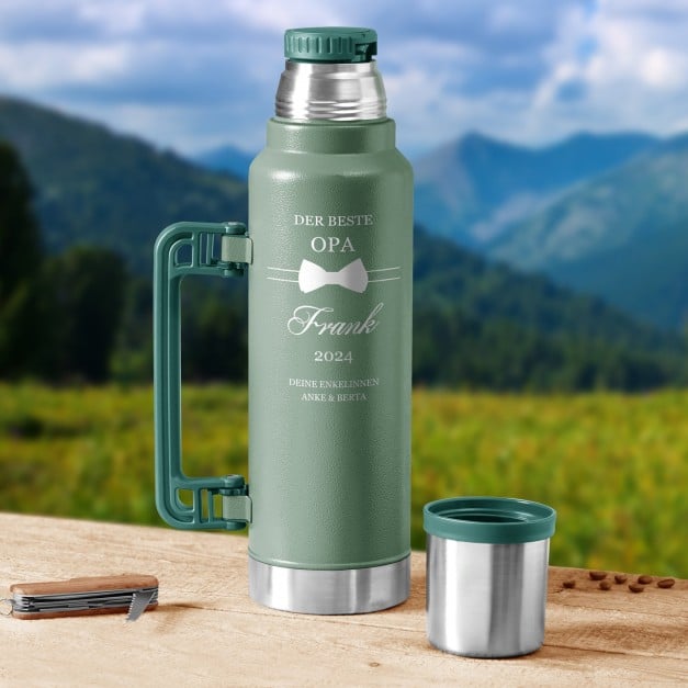 Grün Thermosflasche mit Gravur und Trinkbecher für Ihren Großvater zum Geburtstag Opatag Ehrentag
