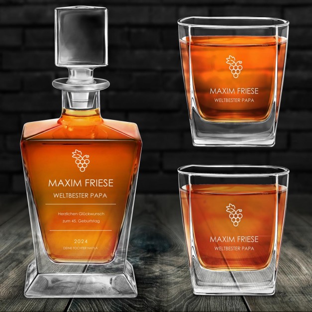 Pyramid Whisky Karaffe mit 2 Gläsern und Gravur für Ihren Vater zum Geburtstag