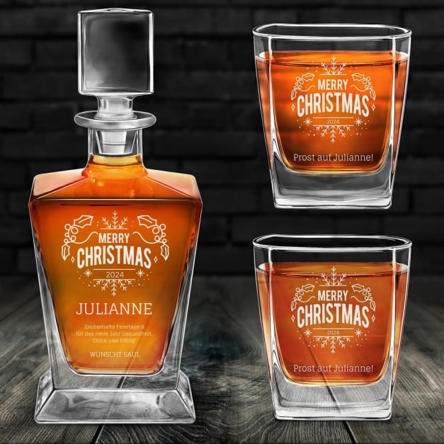 Pyramid Whisky Karaffe mit 2 Gläsern und Gravur für sie zu Weihnachten
