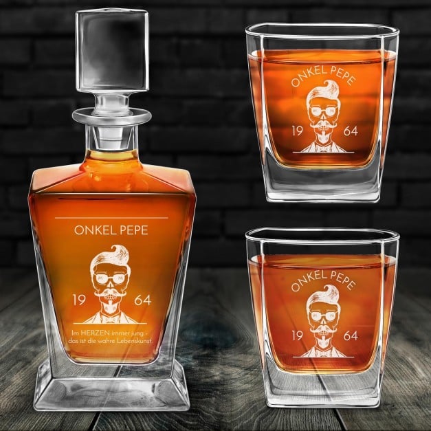 Pyramid Whisky Karaffe mit 2 Gläsern und Gravur für Ihren Onkel zum Geburtstag