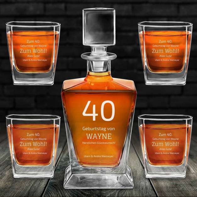 Pyramid Whisky Karaffe mit 4 Gläsern und Gravur für ihn zum 40. Geburtstag