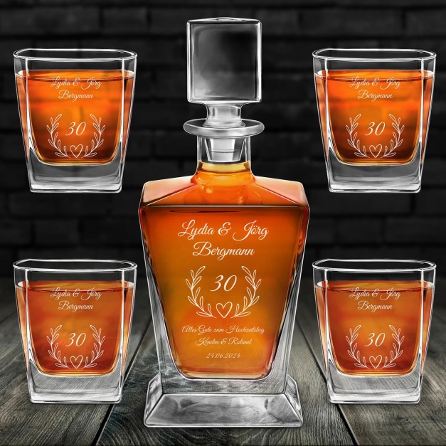Pyramid Whisky Karaffe mit 4 Gläsern und Gravur für ein Ehepaar zum 30. Hochzeitstag