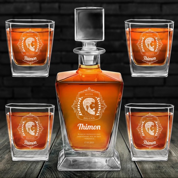 Pyramid Whisky Karaffe mit 4 Gläsern und Gravur für Ihren Bruder zum Geburtstag