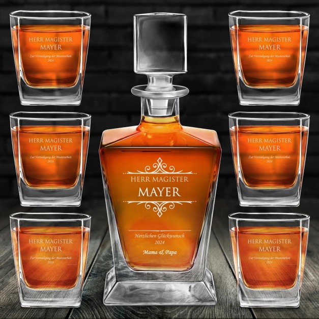 Pyramid Whisky Karaffe mit 6 Gläsern und Gravur für einen Magister