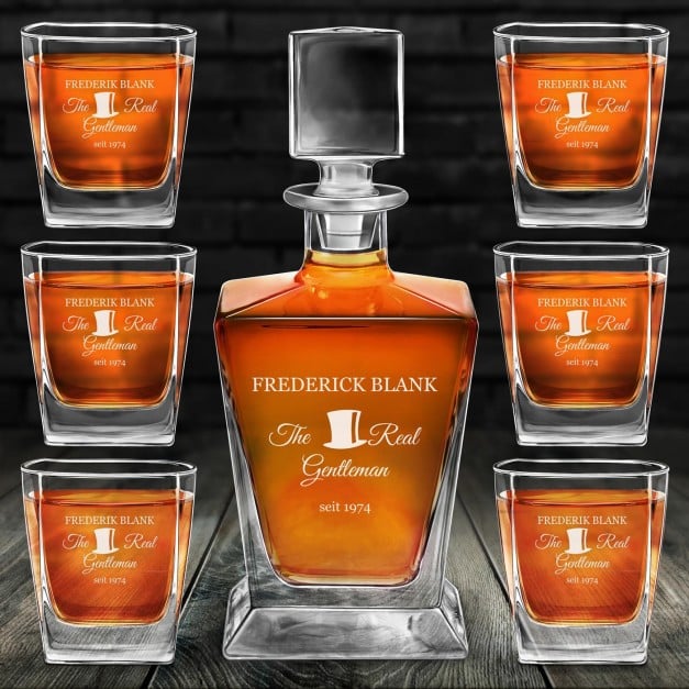 Pyramid Whisky Karaffe mit 6 Gläsern und Gravur für einen echten Gentleman zum Geburtstag