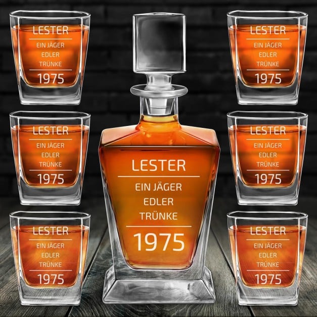 Pyramid Whisky Karaffe mit 6 Gläsern und Gravur für einen Whiskygenießer zum Geburtstag