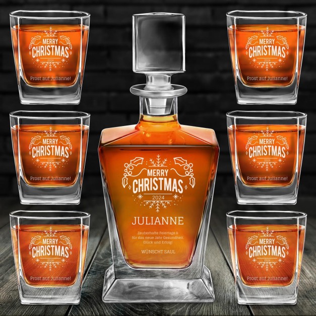 Pyramid Whisky Karaffe mit 6 Gläsern und Gravur für sie zu Weihnachten