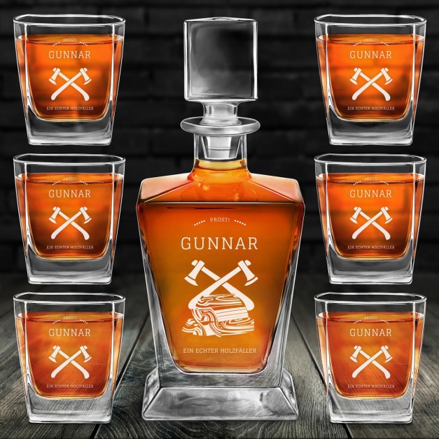 Pyramid Whisky Karaffe mit 6 Gläsern und Gravur für einen Naturfan zum Jubiläum