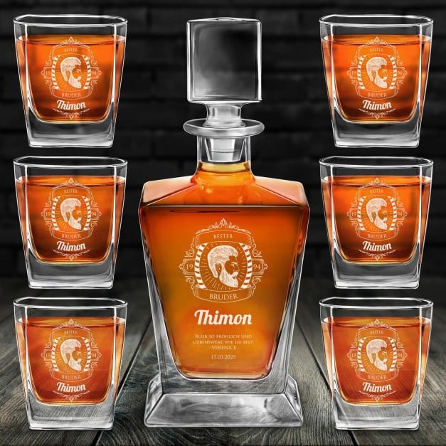 Pyramid Whisky Karaffe mit 6 Gläsern und Gravur für Ihren Bruder zum Geburtstag