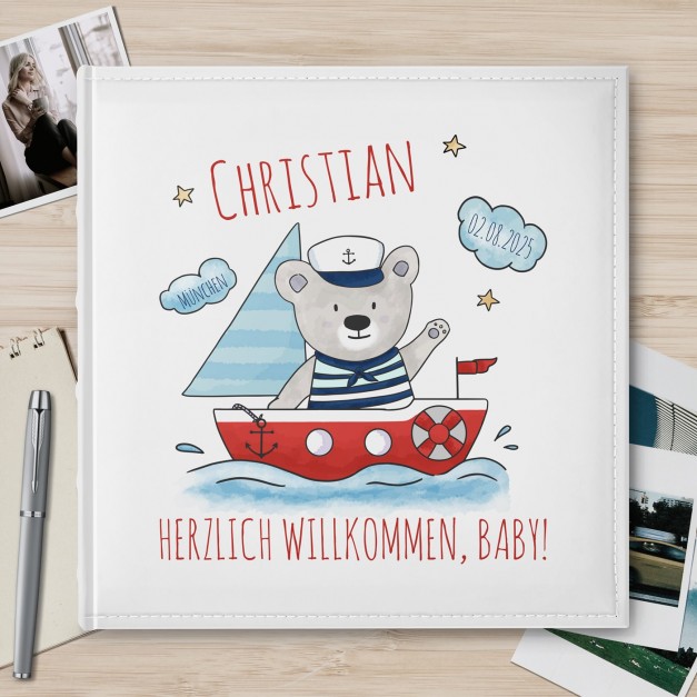 Fotoalbum mit Aufdruck zum Einstecken für einen Jungen zur Geburt