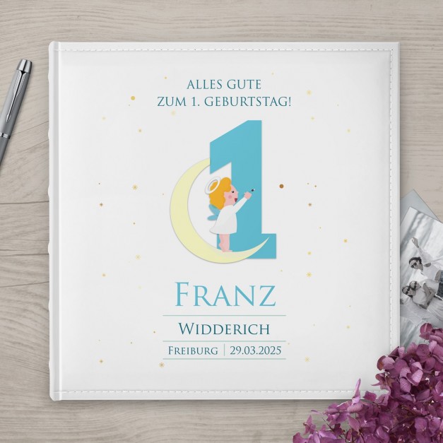 Fotoalbum mit Aufdruck zum Einstecken für einen Jungen zum 1. Geburtstag