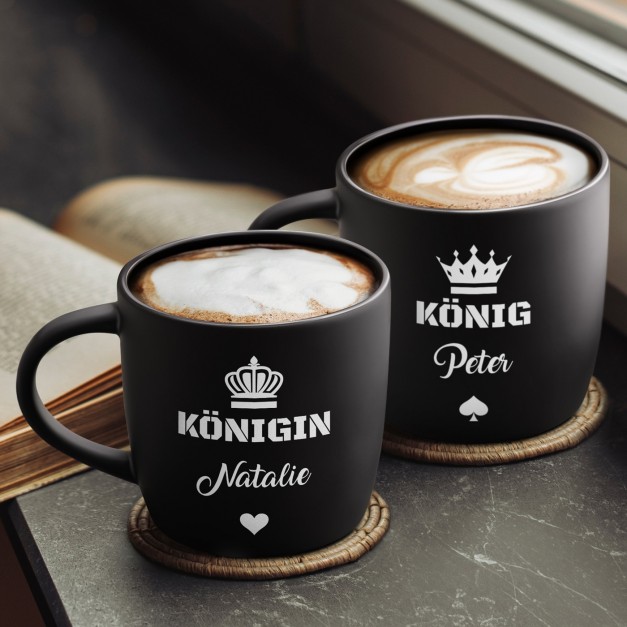 2 Keramik-Kaffeetassen mit Gravur Schwarz/Matt für ein Paar zur Hochzeit zum Jahrestag zum Einzug