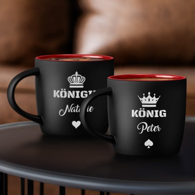 2 Keramikbecher mit Gravur Schwarz/Matt Innen Rot für ein Paar zur Trauung Einweihungparty zum Jahrestag