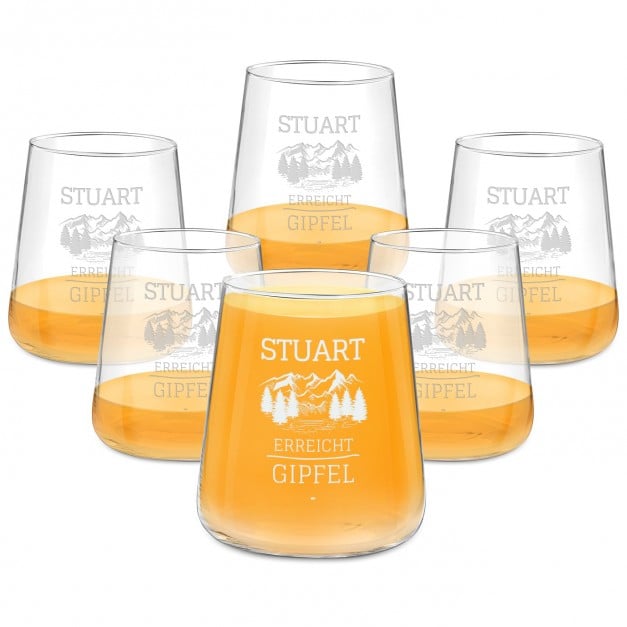 Avant-Garde 6 Weingläser ohne Stiel mit Gravur für einen Bergliebhaber Weltenbummler