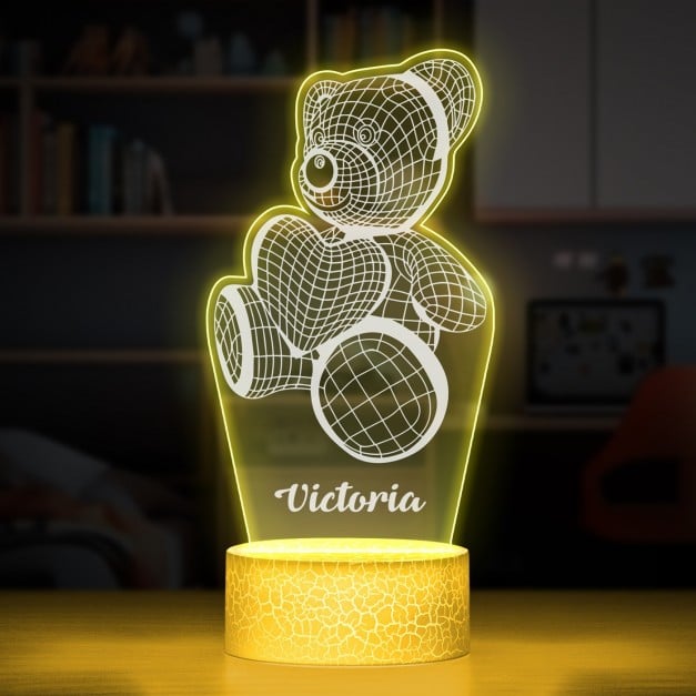 Nachtlicht mit buntem Aufdruck und LED-Sockel für Teddybär Herz zum Valentinstag