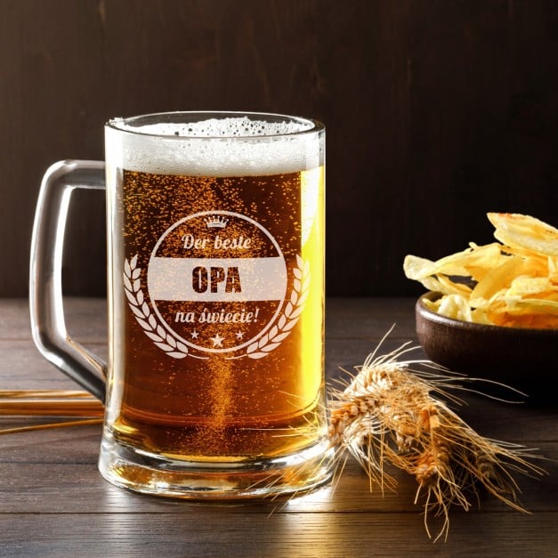 Bierkrug aus Glas mit Gravur zum Geburtstag