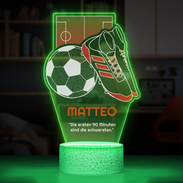 Nachtlicht mit buntem Aufdruck und LED-Sockel für einen Fußballspieler oder Fußballfan