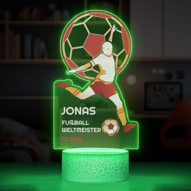 Nachtlicht mit buntem Aufdruck und LED-Sockel für einen Fußballspieler Sportler einen Jungen zum Ehrentag