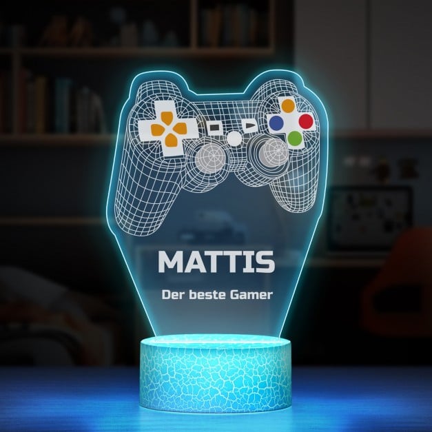 Nachtlicht mit buntem Aufdruck und LED-Sockel für einen Gamer zum Ehrentag