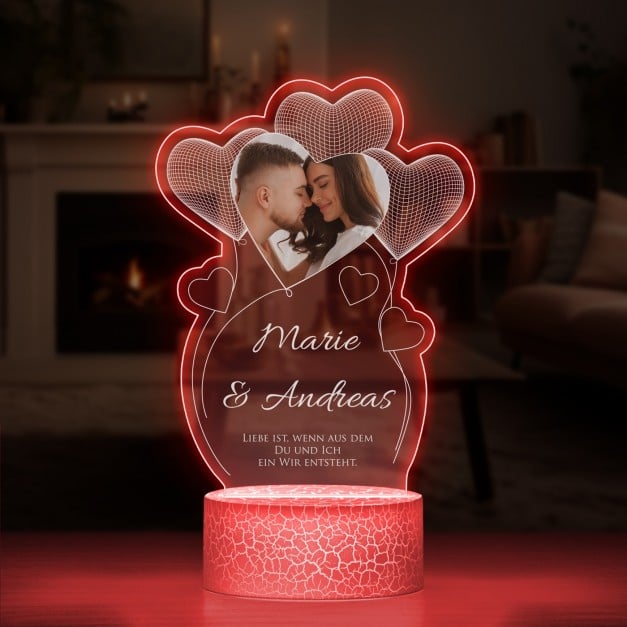 Nachtlicht mit buntem Aufdruck und LED-Sockel für Verliebte zum Valentinstag