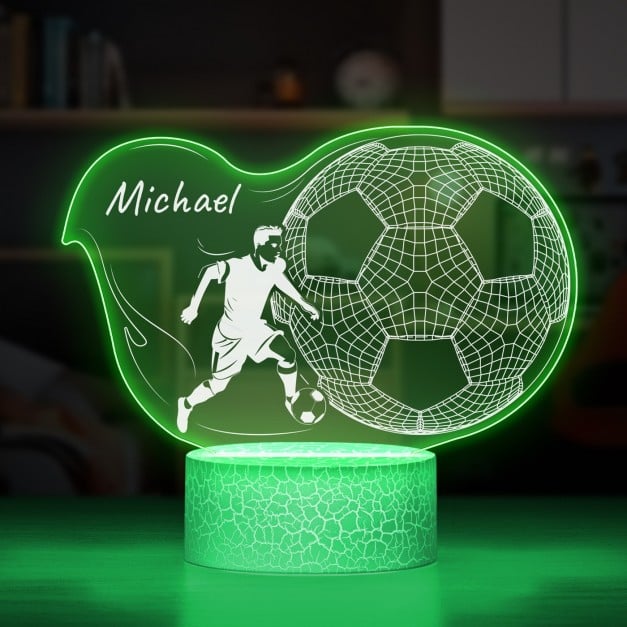 Nachtlicht mit buntem Aufdruck und LED-Sockel für einen Hobbyfußballer oder Spieler zum Ehrentag