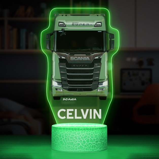 Nachtlicht mit buntem Aufdruck und LED-Sockel für einen LKW-Fahrer zum Ehrentag