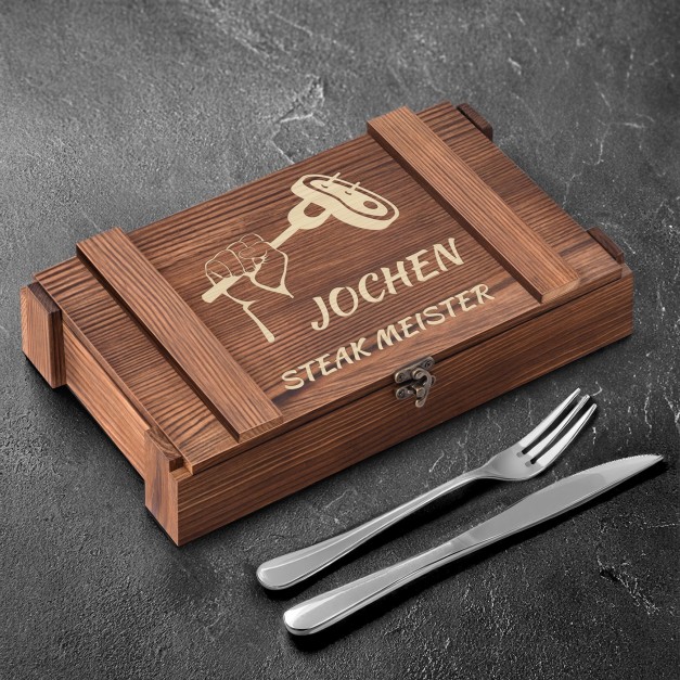 Steakbesteck Set für 6 Personen in einer Holzbox mit Gravur für Ihren Freund