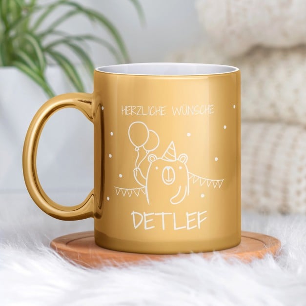 Kaffeebecher mit Gravur Gold/Glänzend für ihn einen Jungen zum Geburtstag Namenstag