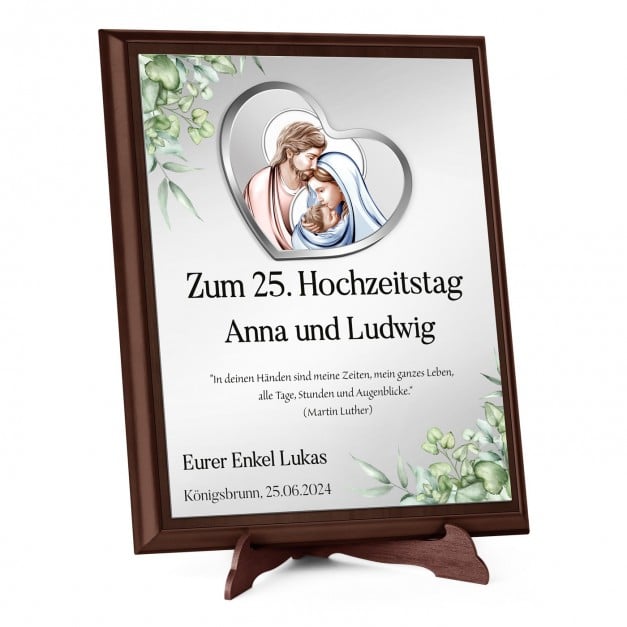 Personalisierte Holztafel mit Aufdruck für ein Paar zum 25. Hochzeitstag