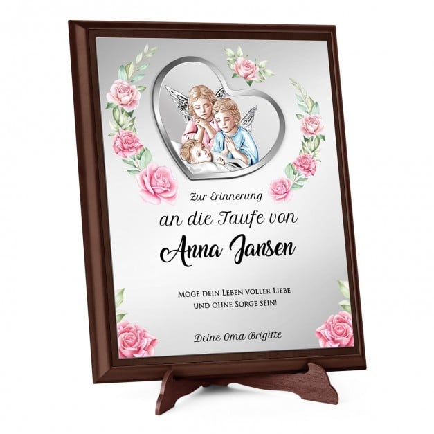 Personalisierte Holztafel mit Aufdruck für ein Mädchen zur Heiligen Taufe
