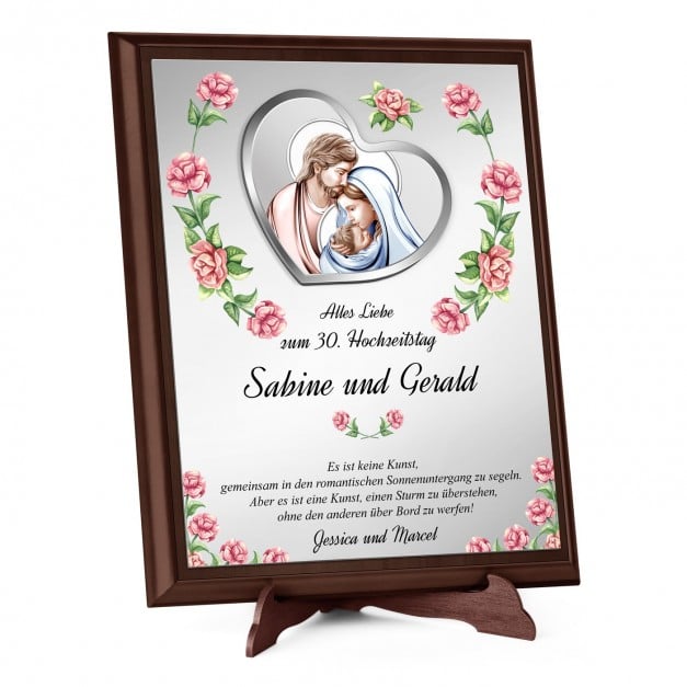 Personalisierte Holztafel mit Aufdruck für ein Ehepaar zum 30. Hochzeitstag