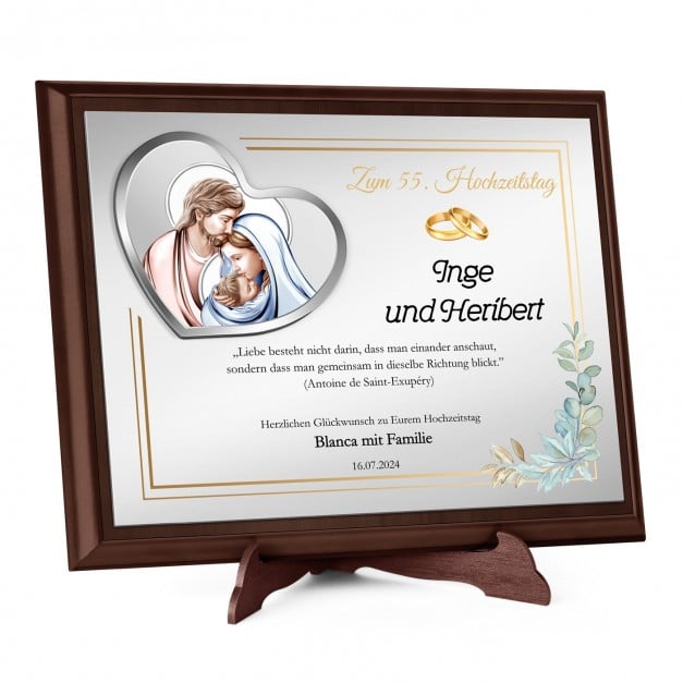 Personalisierte Holztafel mit Aufdruck für ein Ehepaar zum 55. Hochzeitstag
