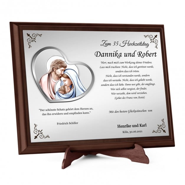 Personalisierte Holztafel mit Aufdruck für ein Ehepaar zum 35. Hochzeitsjubiläum