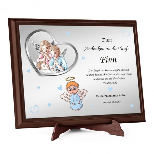 Personalisierte Holztafel mit Aufdruck für einen Jungen zur Taufe, zur Geburt