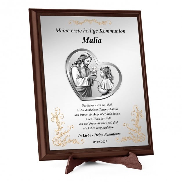 Personalisierte Holztafel mit Aufdruck für ein Mädchen zur Erstkommunion