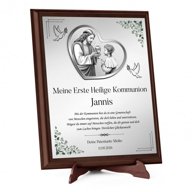 Personalisierte Holztafel mit Aufdruck für einen Jungen zur Heiligen Kommunion