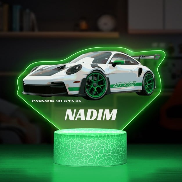 Nachtlicht mit buntem Aufdruck und LED-Sockel für einen Autofahrer Motorsportfan zum Ehrentag