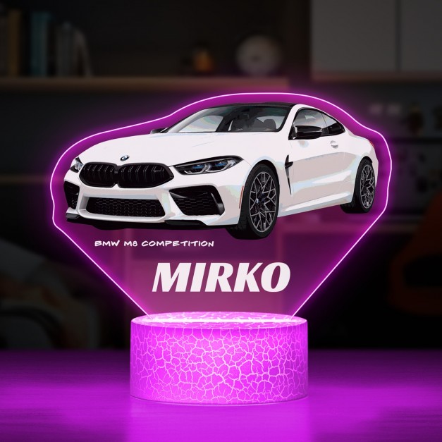 Nachtlicht mit buntem Aufdruck und LED-Sockel für einen Autofahrer Motorsportfan