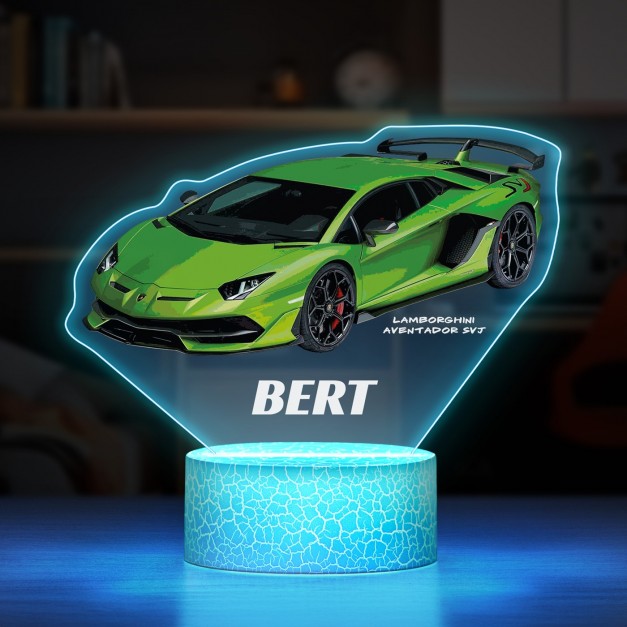 Nachtlicht mit buntem Aufdruck und LED-Sockel für einen Autofreak Motorsportfan