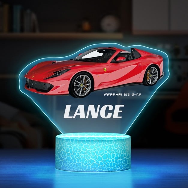 Nachtlicht mit buntem Aufdruck und LED-Sockel für einen Autofreak Motorsportfan zum Ehrentag